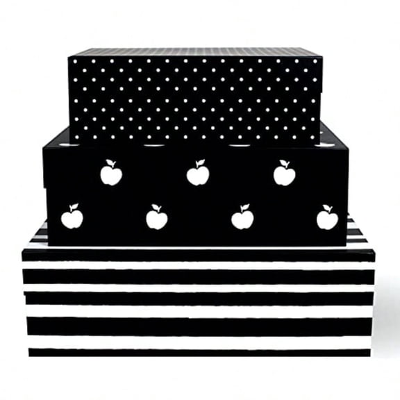 New York Decorative Storage Boxes with Lids 3 Pack Sturdy Organizer Storage Bins Includes Small Medium Large Pink Nesting Boxes with Magnetic Closure Dots and Stripes