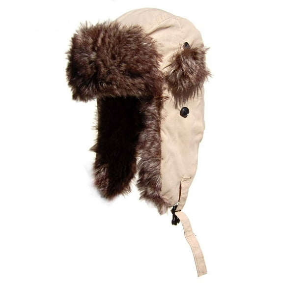 New York Designed Winter Faux Fur Aviator Hat Cap - Khaki