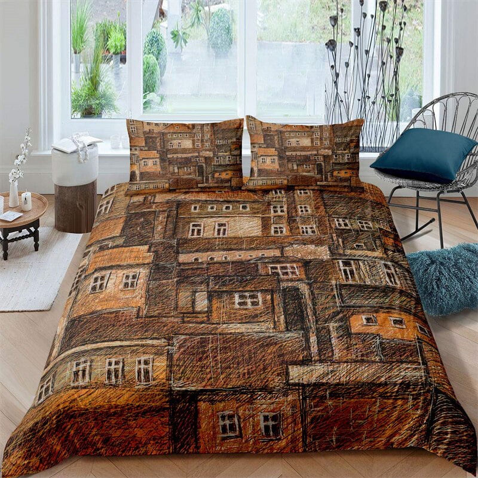 New York Duvet Cover Full Size Modern Building Comforter Cover