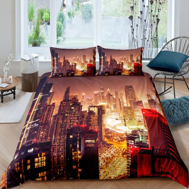 New York Duvet Cover NYC That Never Sleeps Reflection on Manhattan East River City Night Scene