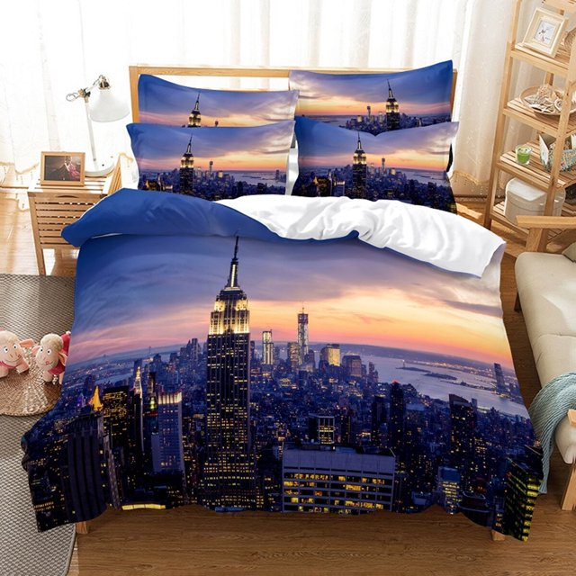 New York Duvet Cover NYC That Never Sleeps Reflection on Manhattan East River City Night Scene