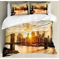 thumbnail image 1 of New York Duvet Cover Set, Cityscape of Brooklyn Bridge and Manhattan River Center of Culture Photo, Decorative 3 Piece Bedding Set with 2 Pillow Shams, King Size, Multicolor, by Ambesonne, 1 of 3