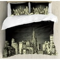 thumbnail image 1 of New York Duvet Cover Set, Grunge Pop Art Style Retro NYC Sky with Iconic Empire States Building City Print, Decorative 3 Piece Bedding Set with 2 Pillow Shams, King Size, Grey Yellow, by Ambesonne, 1 of 3