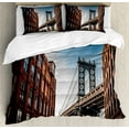 thumbnail image 1 of New York Duvet Cover Set, Manhattan Bridge Seen from Narrow Alley Island Borough Globally Influential Town NYC, Decorative 3 Piece Bedding Set with 2 Pillow Shams, Queen Size, Blue Red, by Ambesonne, 1 of 3
