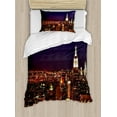 thumbnail image 1 of New York Duvet Cover Set, New York at Night Empire Building at Northeastern Most Crowded Town USA Photo, Decorative 2 Piece Bedding Set with 1 Pillow Shams, Twin Size, Orange Blue, by Ambesonne, 1 of 3