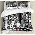 thumbnail image 1 of New York Duvet Cover Sets, Shopping Theme Lady Passing Crowded City on the Background, Bedding Set with 2 Duvet Covers & 4 Pillowcases, 2 Pack King Size, Dark Pink Charcoal Grey, by Ambesonne, 1 of 3