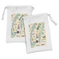thumbnail image 1 of New York Fabric Pouch Set of 2, Calligraphy and City Map with Street Elements and Monuments, Small Drawstring Bag for Toiletries Masks and Favors, 9" x 6", Cream Pale Seafoam, by Ambesonne, 1 of 2