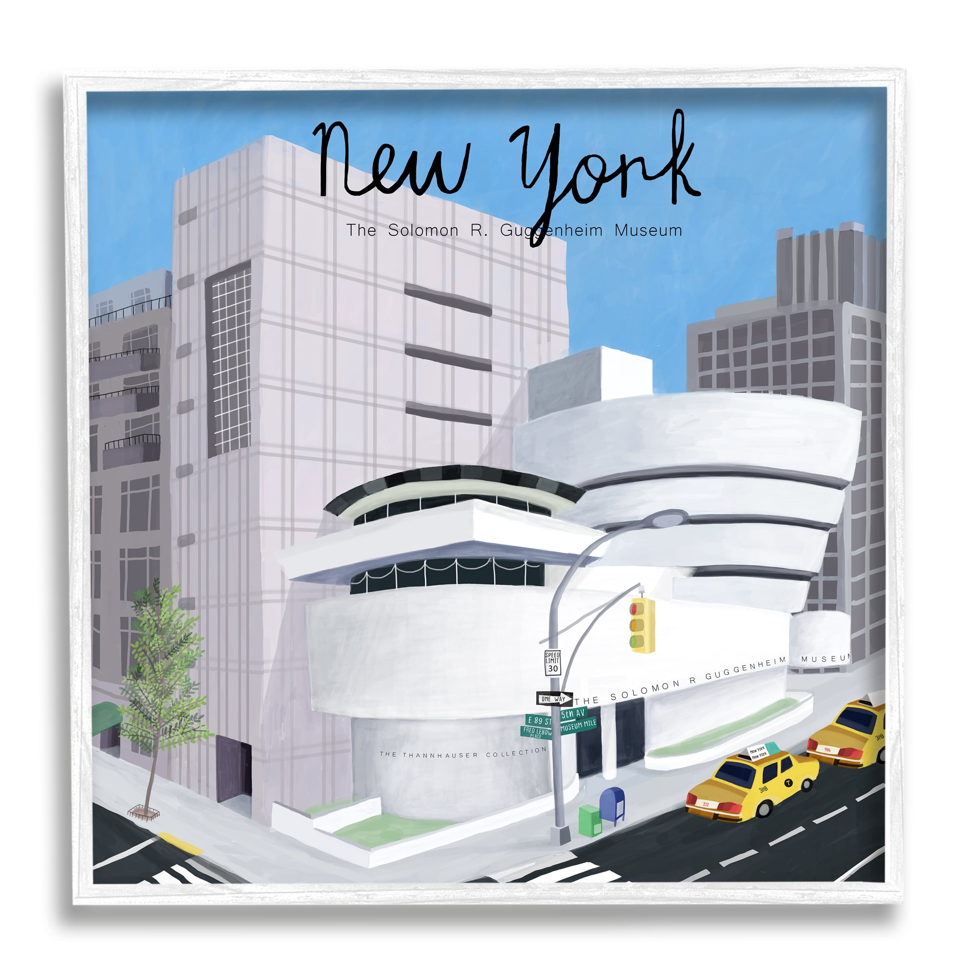 New York Famous Museum Landmark Modern Architecture Town & City Framed Art Print Wall Art, 17x17