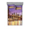 thumbnail image 1 of New York Fitted Sheet & Pillow Sham Set, NYC Exquisite Skyline Manhattan Old Neighborhood Tourist Country Print, Decorative Printed 6 Piece Bedding Decor Set, Calking, Purple and Yellow, by Ambesonne, 1 of 3