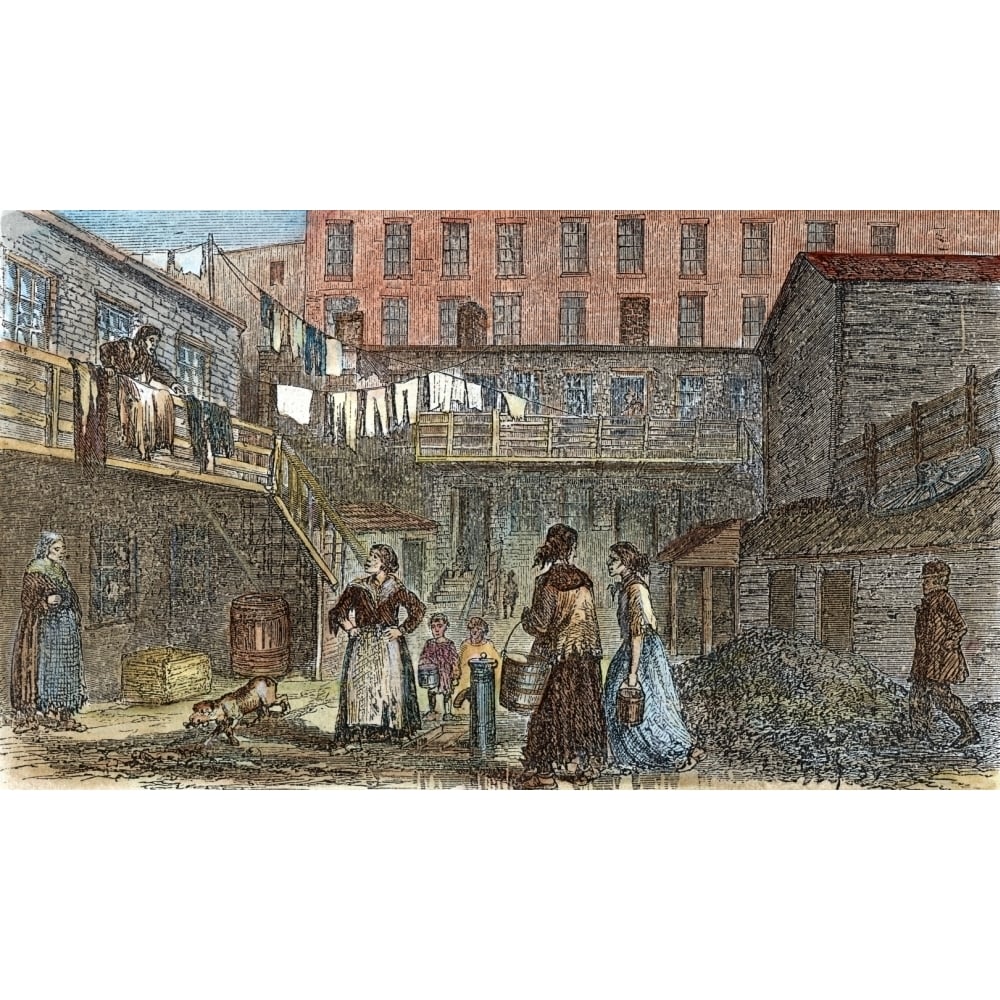 New York Five Points 1866. Nwater Pump In A Backyard On Baxter Street