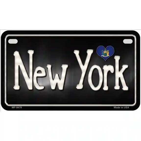 New York Flag Script Metal Novelty License Plate 7" x 4" Motorcycle (MP)
