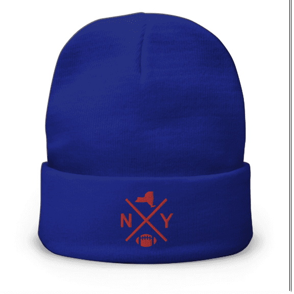 New York Football Retro NY Cross Winter Beanie Cap Hat (Royal)