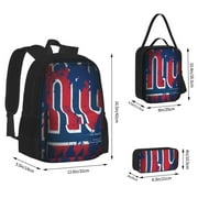New-York-Gi-Ants Sports Backpack 3PCS Football Backpack Set School Backpacks with Lunch Bag Pencil Case Adjustable Straps Multifunctional Backpack Travel Fashion Hiking Camping