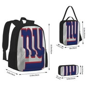 New-York-Gi-Ants Sports Backpack 3PCS Football Backpack Set School Backpacks with Lunch Bag Pencil Case Adjustable Straps Multifunctional Backpack Travel Fashion Hiking Camping