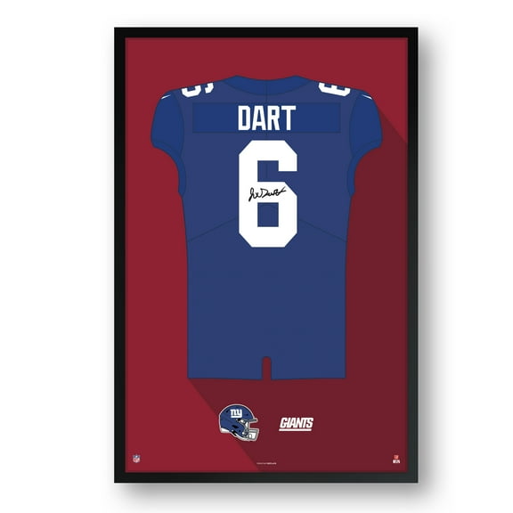 Jaxson Dart New York Giants Facsimile Signature Framed Jersey Art Print