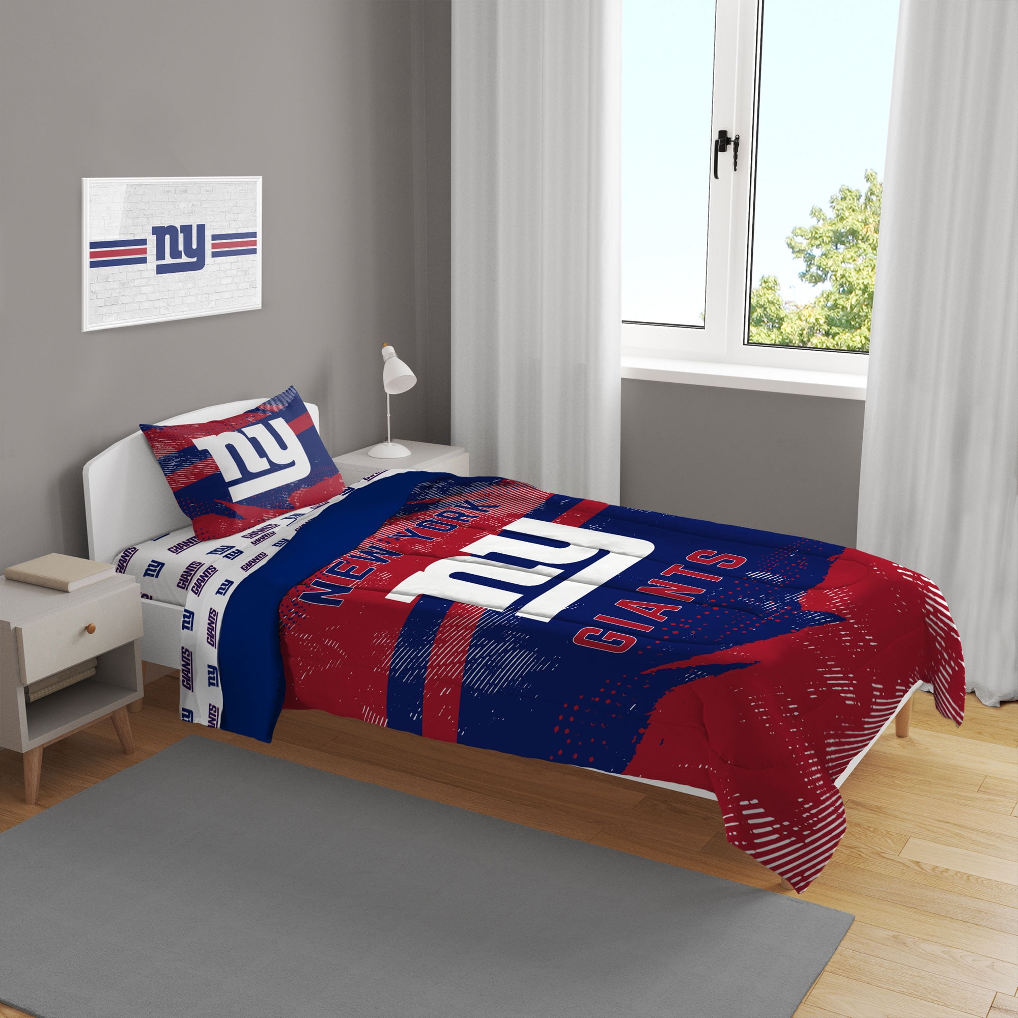 New York Giants Slanted Stripe 4Piece Twin Bed Set