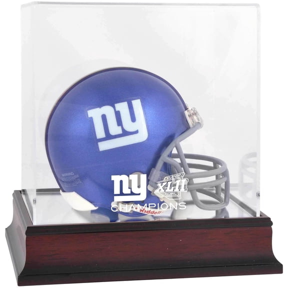 New York Giants Super Bowl XLII Champions Mahogany Mini Helmet Logo Display Case