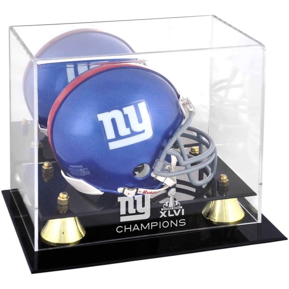 New York Giants Super Bowl XLVI Champions Golden Classic Mini Helmet Logo Display Case - Fanatics Authentic Certified