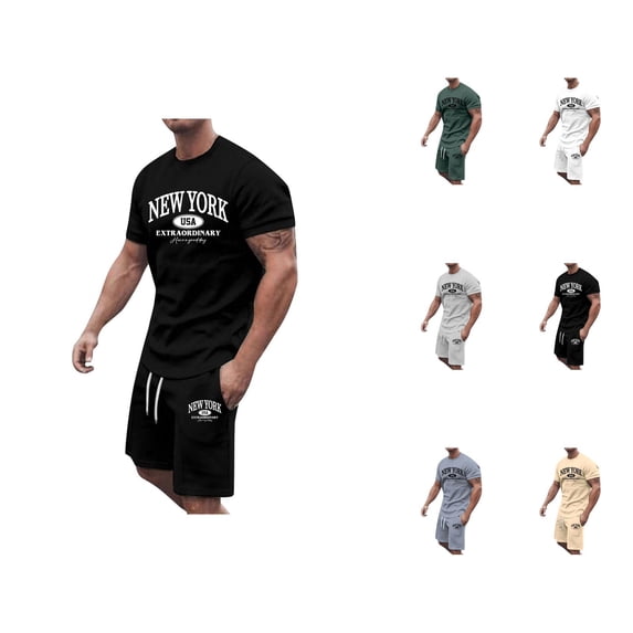 New York Graphic Short Sets for Men Short Sleeve Crewneck T Shirt and Shorts 2 Piece Matching Set Mens Summer Outfits