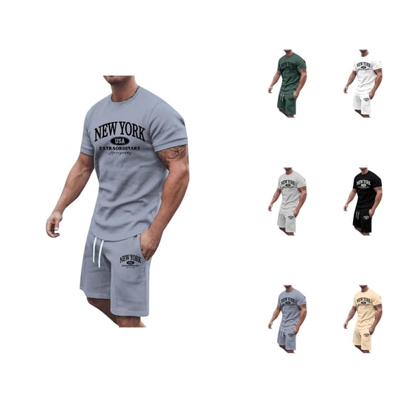 New York Graphic Short Sets for Men Short Sleeve Crewneck T Shirt and Shorts 2 Piece Matching Set Mens Summer Outfits