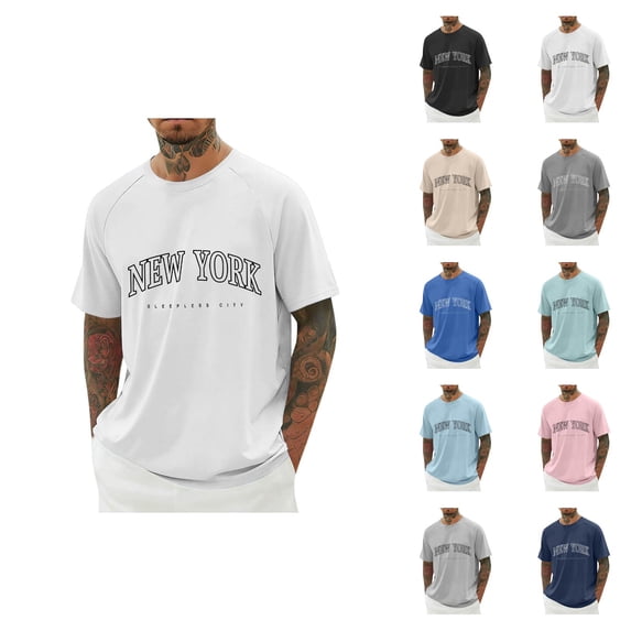 New York Graphic Tees for Men 2026 Summer Casual Short Raglan Sleeve Crewneck T Shirts Streetwear