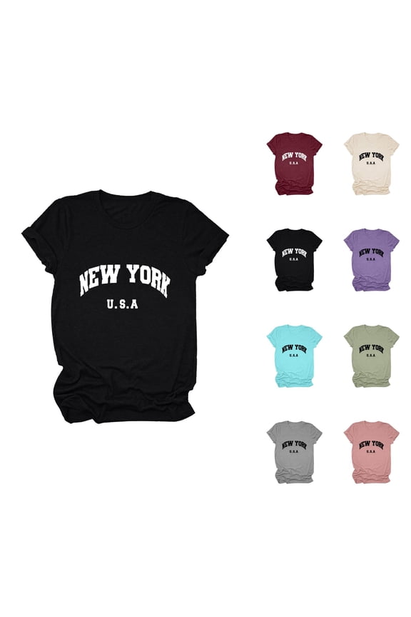 New York Graphic Tees for Women 2026 Summer Lightweight Breathable Short Sleeve Crewneck Casual Basic Tshirt