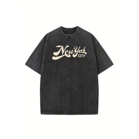 New York Graphic Vintage Tee Black S-2XL Cotton Casual summer round neck short sleeves top Comfortable Plus Size