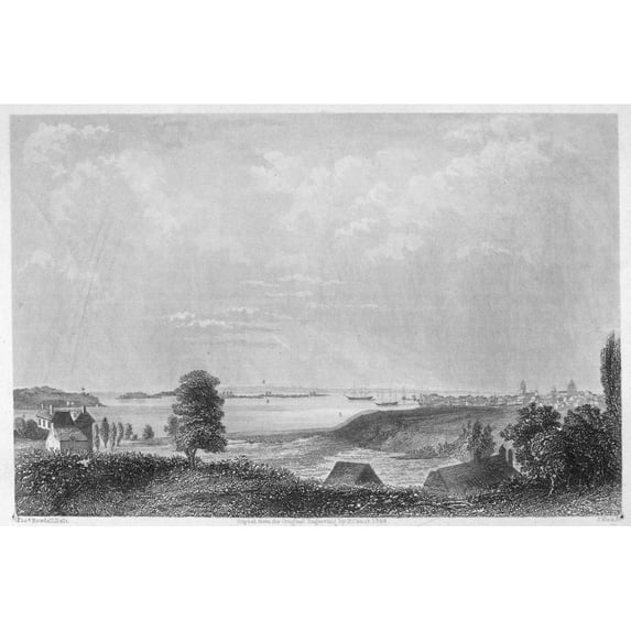 New York Harbor 1768. Nsouthwest View Of The City Of New York From Brooklyn 1768. Steel Engraving 19Th Century. Print