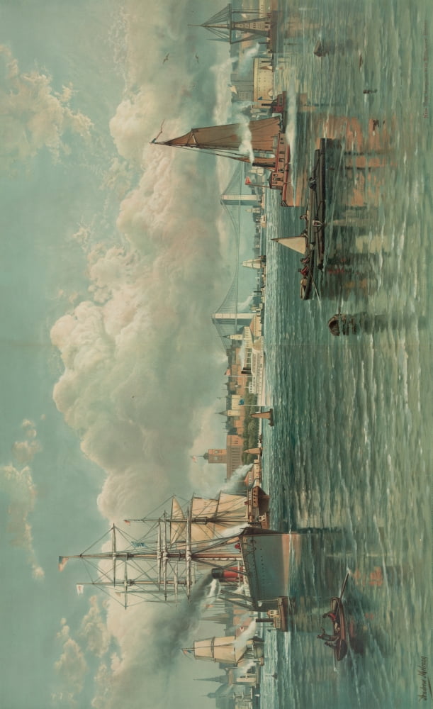 New York Harbour & Brooklyn Bridge 1887 Canvas Art - Andrew Melrose (24 x 36)
