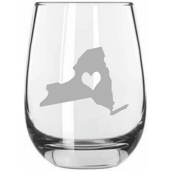 New York Heart States Etched 15.25oz Libbey Stemless Wine Glass