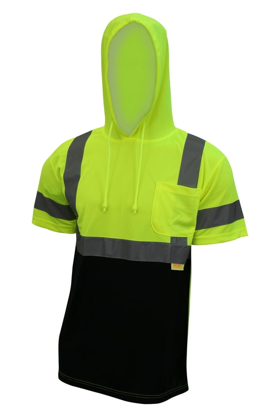 New York Hi-Viz Workwear BFSH4512 High-Visibility Class 3 Short Sleeve T-Shirt, Moisture Wicking Mesh Birdseye, With Black Bottom and Hoodie (XL, Lime, 5EA )