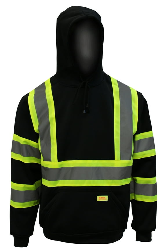New York Hi-Viz Workwear H8313 Men's ANSI Class 1 High Visibility Class 3 Sweatshirt, Hooded Pullover, Knit Lining (4XL, Black, 1ea)