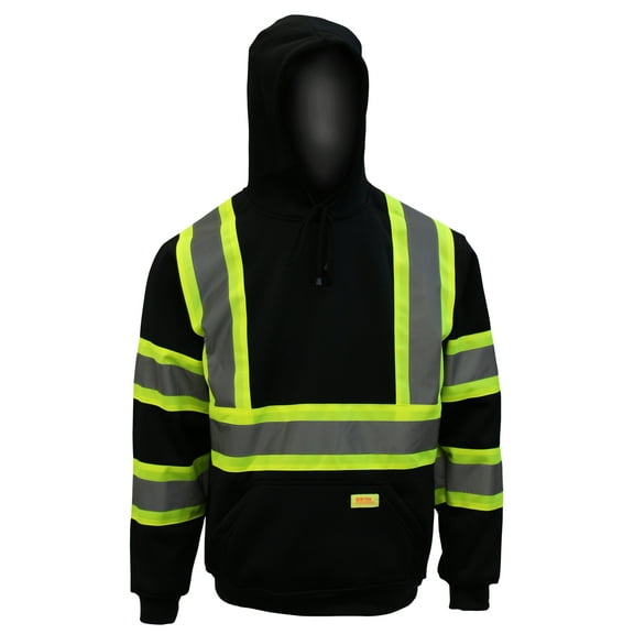 New York Hi-Viz Workwear H8313 Men's ANSI Class 1 High Visibility Class 3 Sweatshirt, Hooded Pullover, Knit Lining (5XL, Black, 1ea)