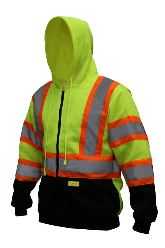 New York Hi-Viz Workwear HX7012 Men's ANSI Class 3 High Visibility Class 3 Sweatshirt, Full Zip Hooded, Lightweight, Black Bottom with X pattern(5XL, Lime)