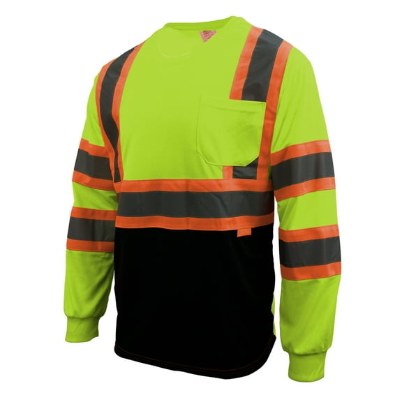 New York Hi-Viz Workwear NY BFS-T5512 High-Visibility Class 3 T Shirt with Moisture Wicking Mesh Birdseye, Black Bottom (Small, Lime)