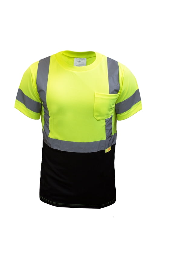 ny bfs8512 high-visibility class 3 t shirt with moisture wicking mesh birdseye, black bottom (2xl, green)