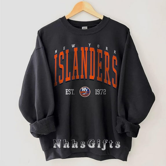 New York Hockey Crewneck Sweatshirt, Retro New York Hockey Sweatshirt, Islanders Sweater, Hockey Fan Gifts ,Black Color,Size 2XL