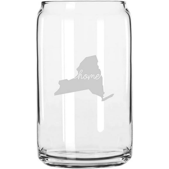 New York Home States Etched 16oz Libbey Can Glass