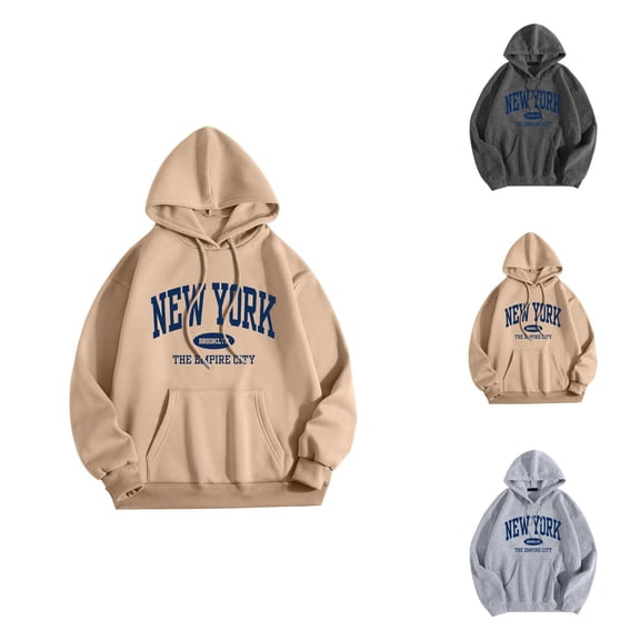 New York Hoodie Sweatshirts for Women 2025 Fall Winter Long Sleeve Graphic Hooded Sweatshirt with Pockets Pullover Tops