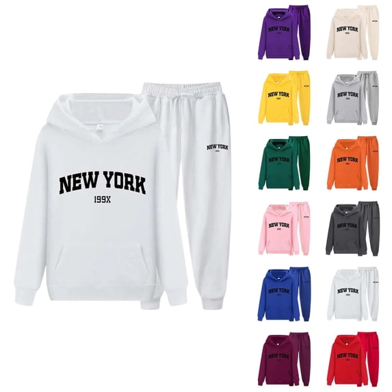 New York Hoodie and Sweatpants Set 2026 Casual Hooded Sweatshirt and Jogging Sweatpants Set Lounge Sets