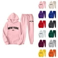 thumbnail image 1 of New York Hoodie and Sweatpants Set Long Sleeve Hooded Sweatshirt with Pockets Elastic Waist Pants Tracksuit for Women, 1 of 5