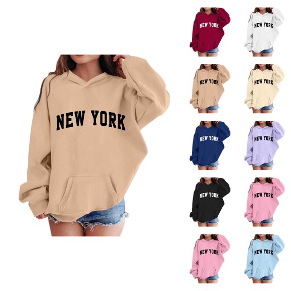 New York Hoodies for Girl Long Sleeve Fall Winter Casual Graphic Hooded Sweatshirt with Pockets Kids Pullover Tops