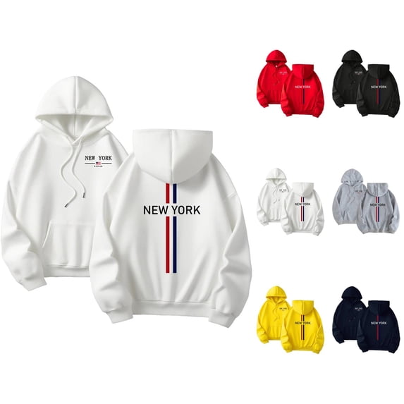 New York Hoodies for Men 2025 Fall Winter Long Sleeve Hooded Sweatshirt with Pockets Pullover Graphic Mens Hoodies