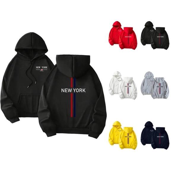 New York Hoodies for Men 2025 Fall Winter Long Sleeve Hooded Sweatshirt with Pockets Pullover Graphic Mens Hoodies