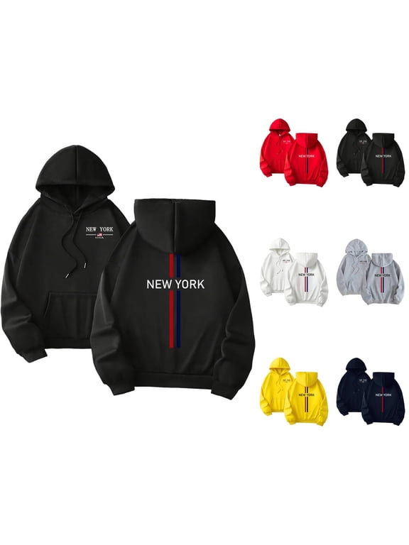 New York Hoodies for Men 2025 Fall Winter Long Sleeve Hooded Sweatshirt with Pockets Pullover Graphic Mens Hoodies