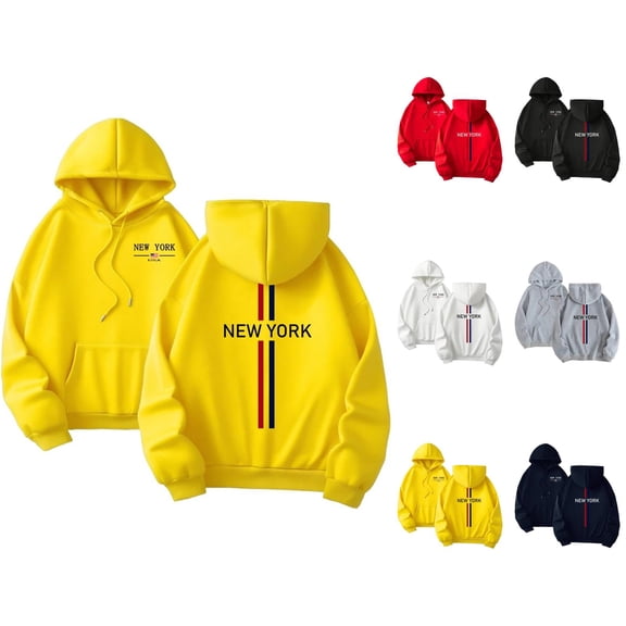New York Hoodies for Men 2025 Fall Winter Long Sleeve Hooded Sweatshirt with Pockets Pullover Graphic Mens Hoodies