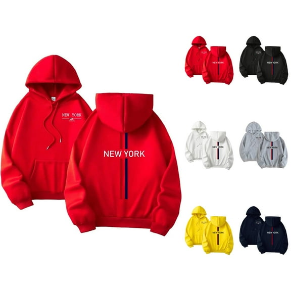 New York Hoodies for Men 2025 Fall Winter Long Sleeve Hooded Sweatshirt with Pockets Pullover Graphic Mens Hoodies