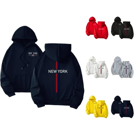 New York Hoodies for Men 2025 Fall Winter Long Sleeve Hooded Sweatshirt with Pockets Pullover Graphic Mens Hoodies