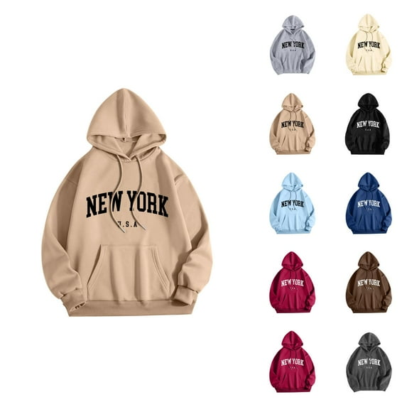 New York Hoodies for Men 2025 Fall Winter Long Sleeve Hooded Sweatshirt with Pockets Pullover Hoody Mens Hoodies