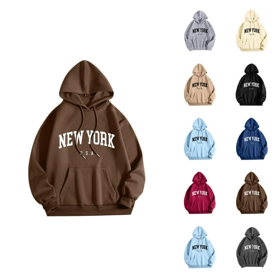 New York Hoodies for Men 2025 Fall Winter Long Sleeve Hooded Sweatshirt with Pockets Pullover Hoody Mens Hoodies